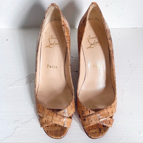 Christian Louboutin Skinny Cork Peep Toe Wedge Heels In Size 36 1/2 - Picture 3 of 12